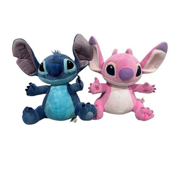 14" DISNEY STORE EXCLUSIVE LILO & STITCH STITCH AND ANGEL PINK LOT OF 2 PLUSH - Picture 1 of 8